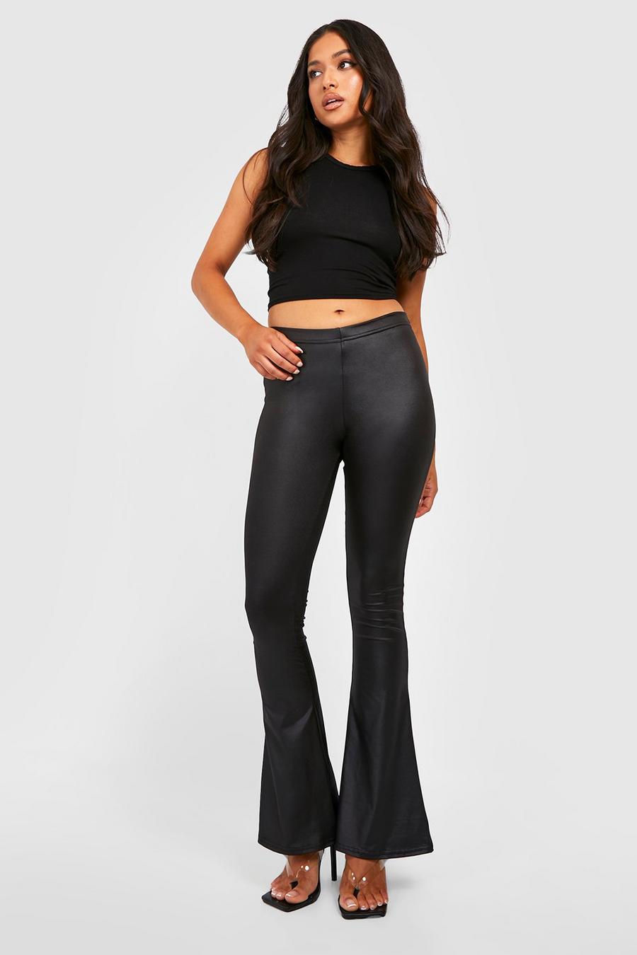 Black Petite Wet Look Flare Trousers  image number 1