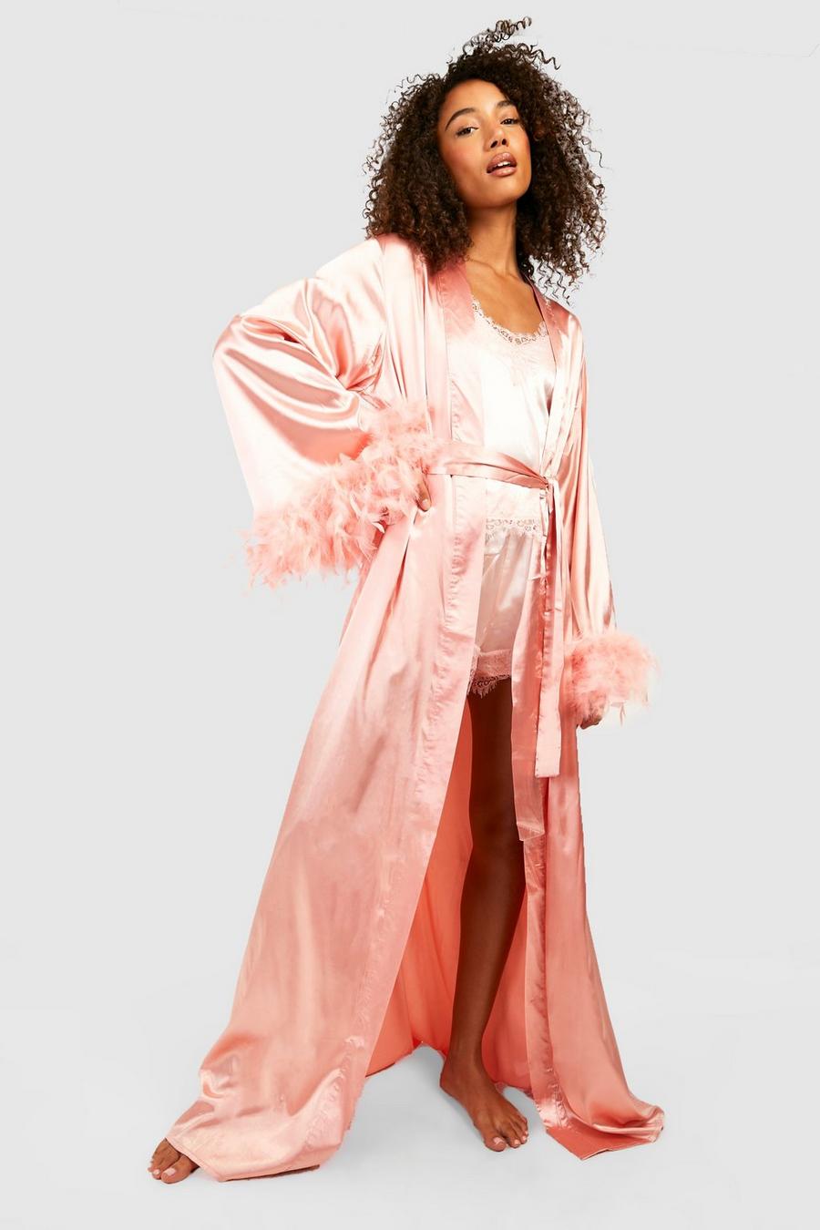 Rose Tall Premium Feather Maxi Robe image number 1
