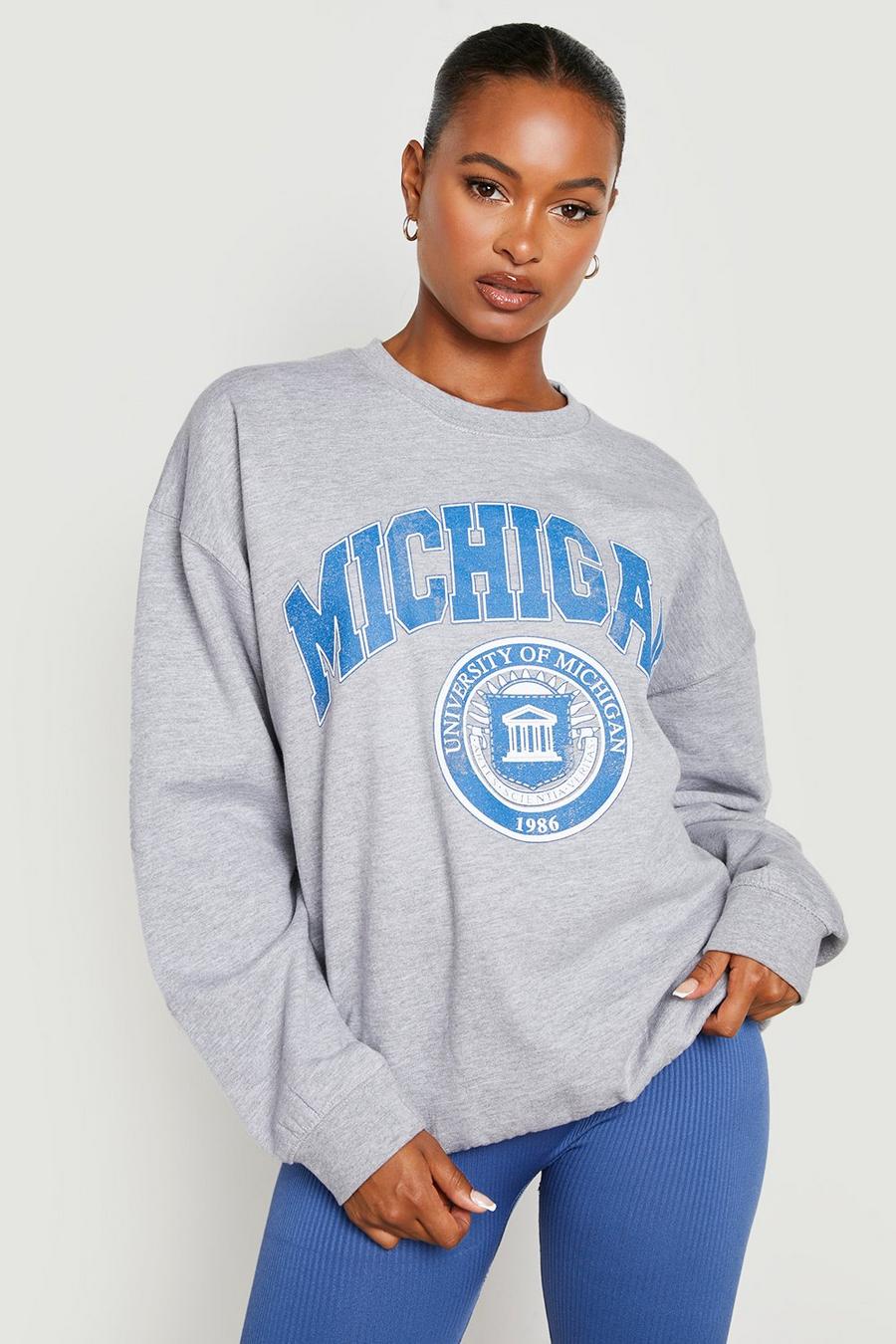 Grey Tall Varsity Michigan Slogan Sweatshirt image number 1