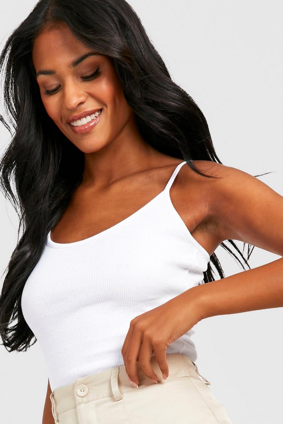 White Tall Basic Rib Strappy Tank Top image number 1