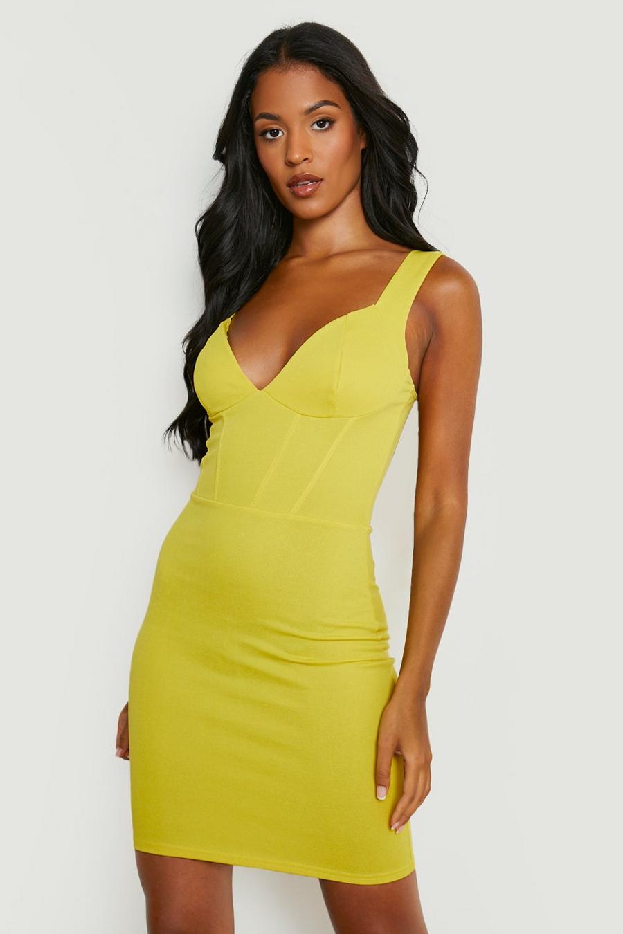 Chartreuse yellow Tall Corset Bodycon Dress