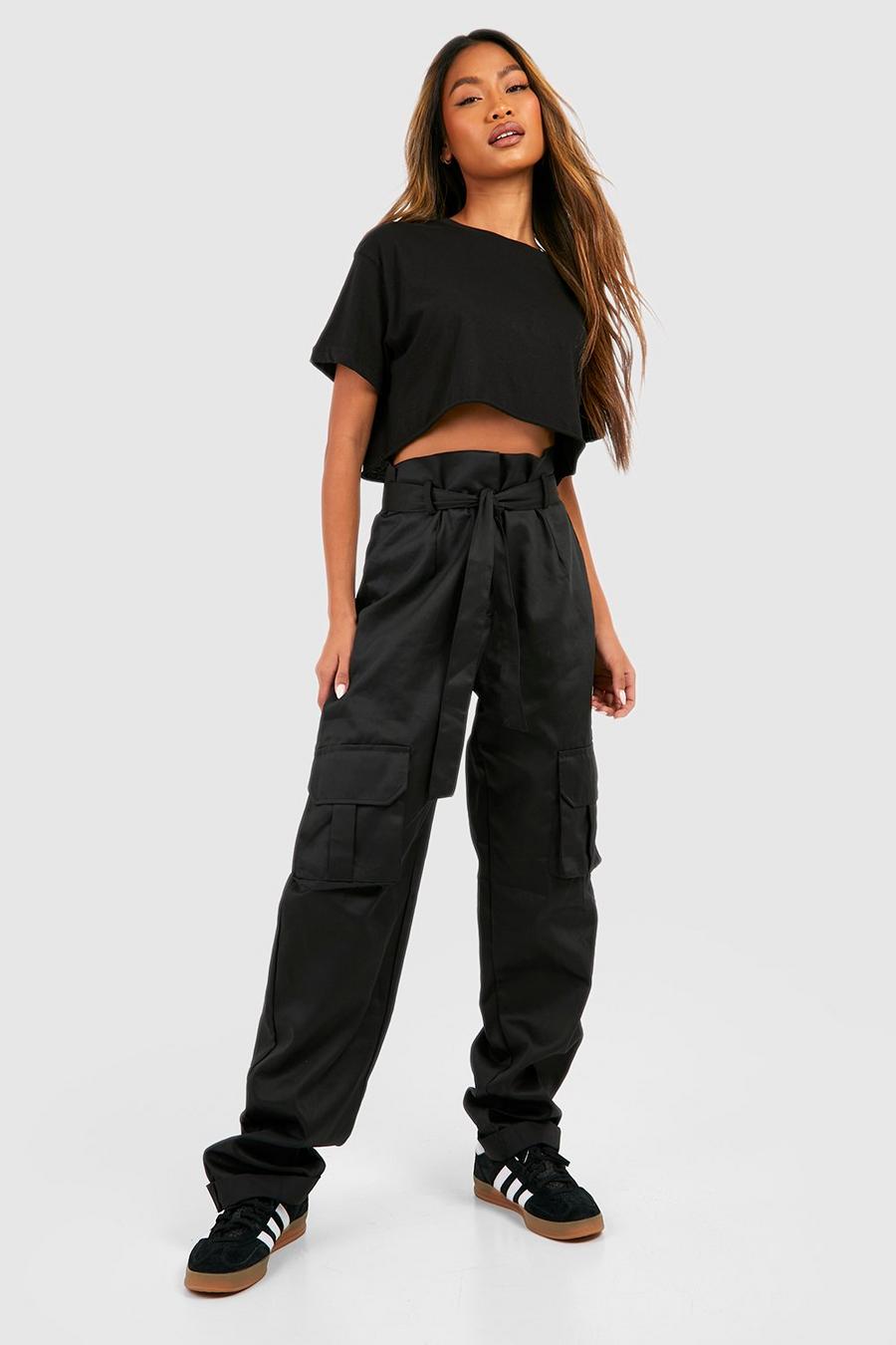 High Waisted Belted Paperbag Cargo Joggers