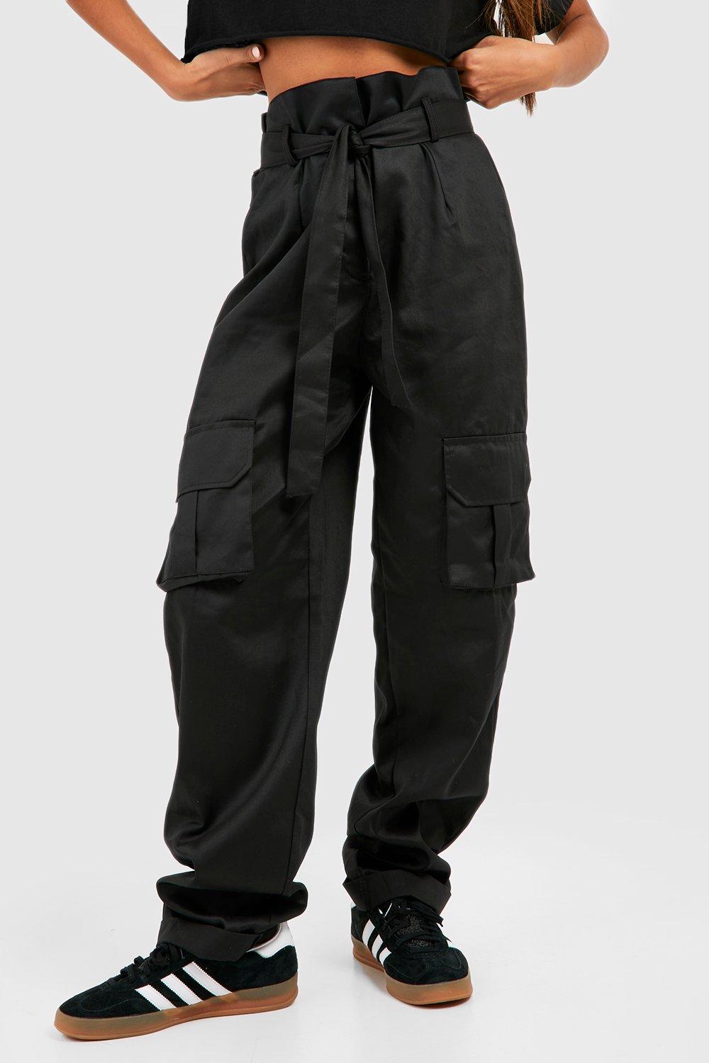 High Waisted Belted Paperbag Cargo Joggers