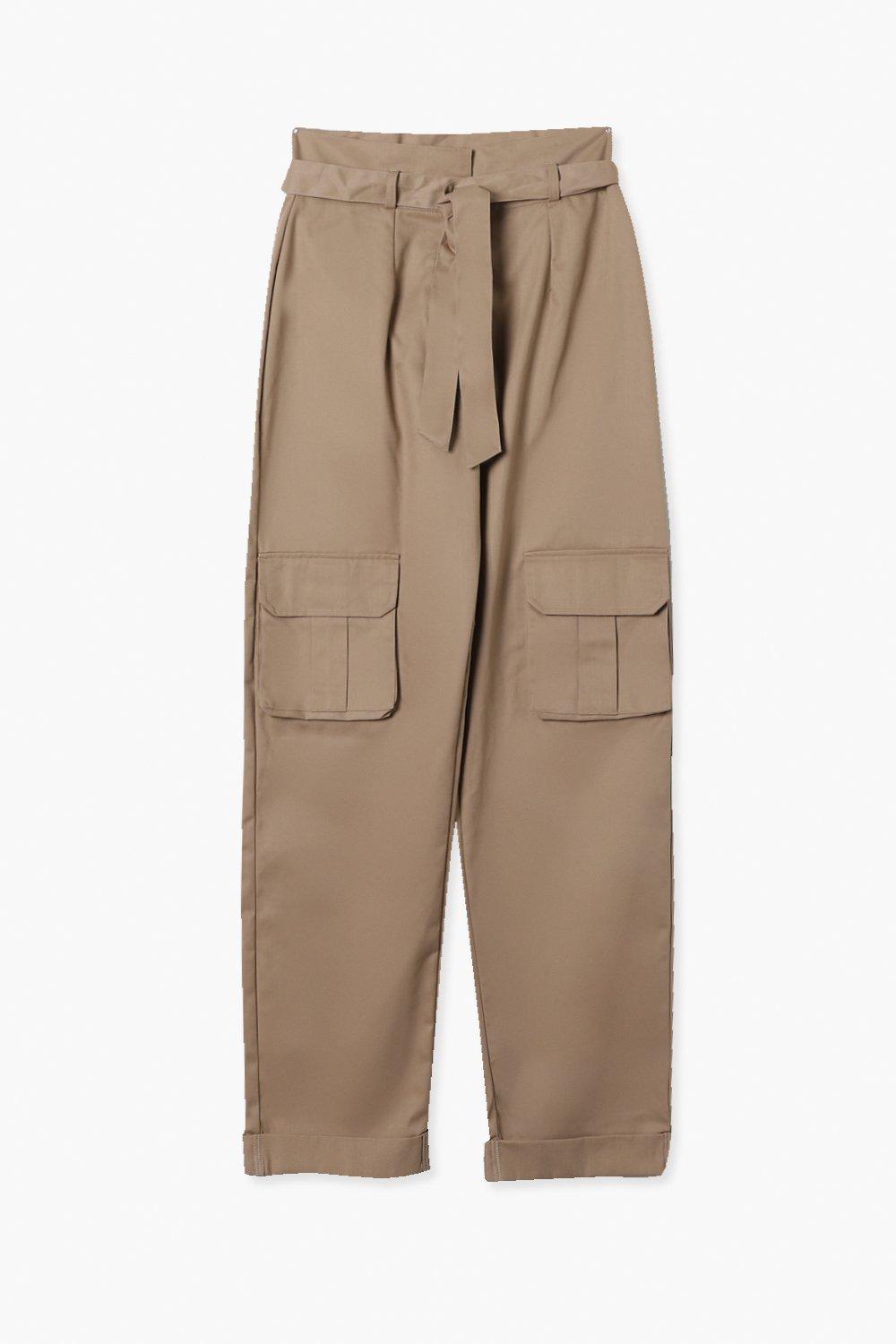 BELTED PAPERBAG CARGO TROUSERS - Khaki