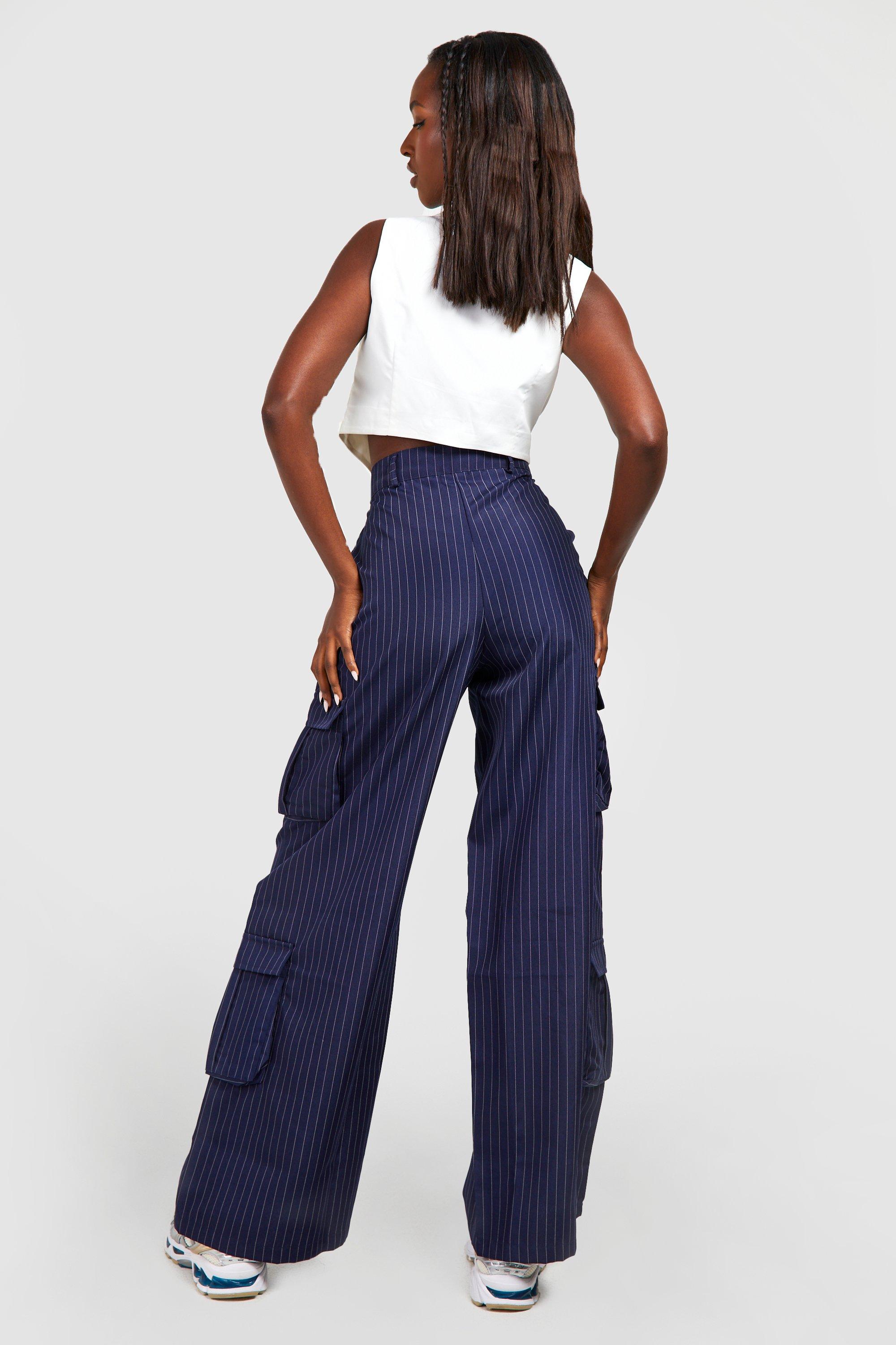 womens high waisted navy trousers