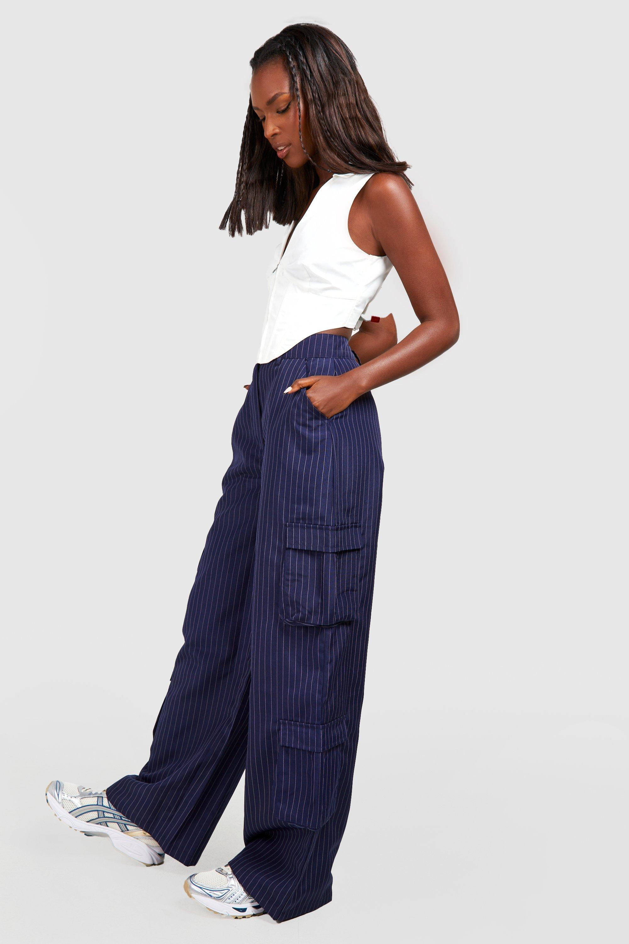 Pinstripe store cargo trousers