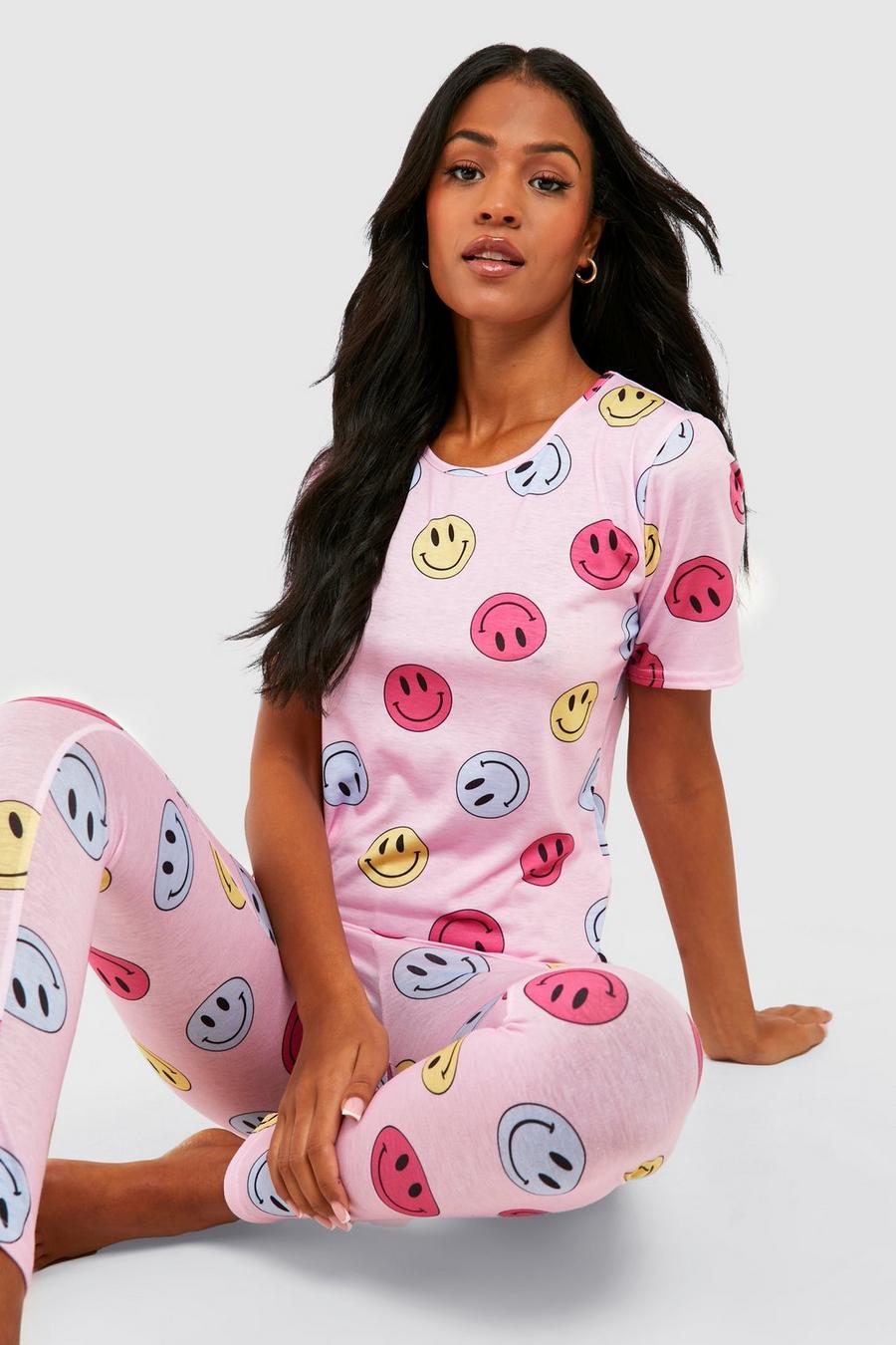 Pyjama à imprimé smiley avec pantalon, Pink rose