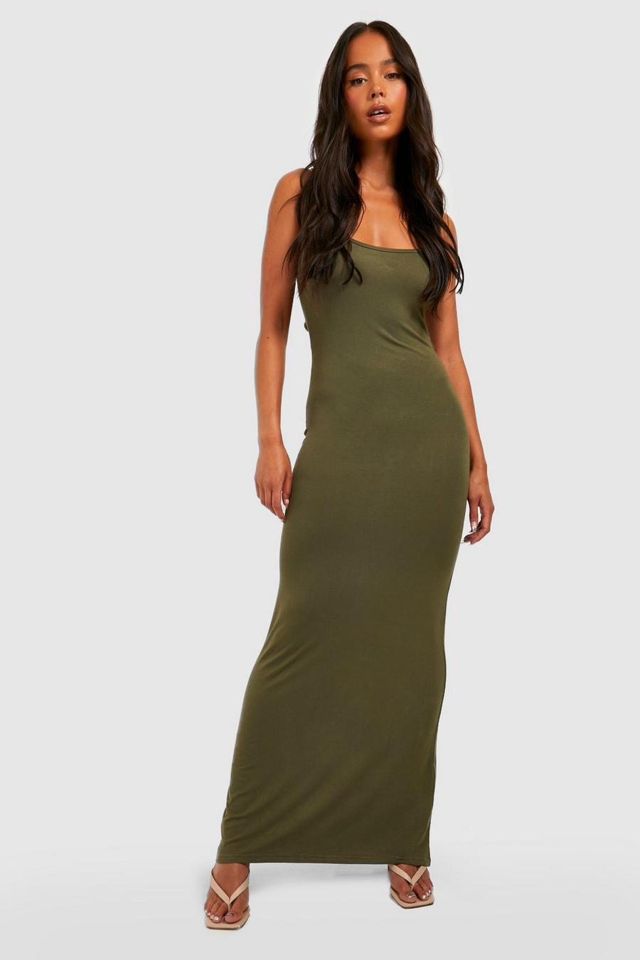 Khaki Petite Cut Out Strappy Tie Back Maxi Dress image number 1