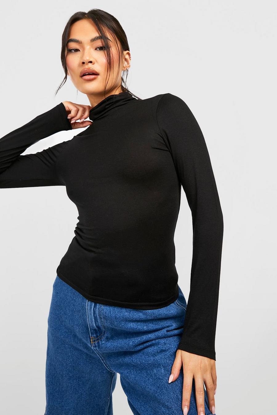 Black Roll Neck Jersey Long Sleeve Top image number 1