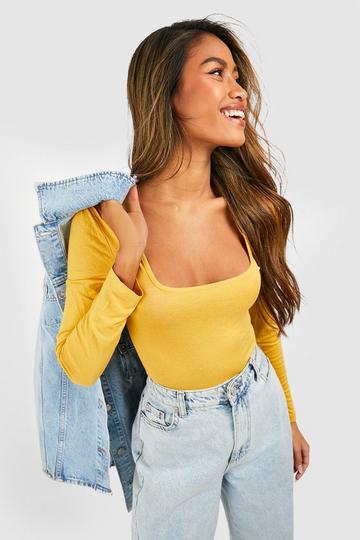 Square Neck Jersey Bodysuit mustard