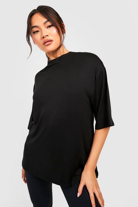 Women's Black Drop Shoulder Oversized T-shirt