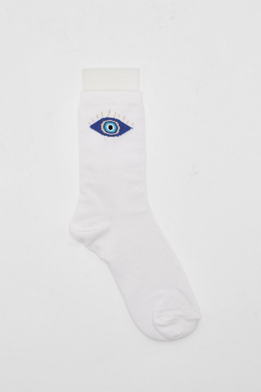 White Single Evil Eye Sock image number 1