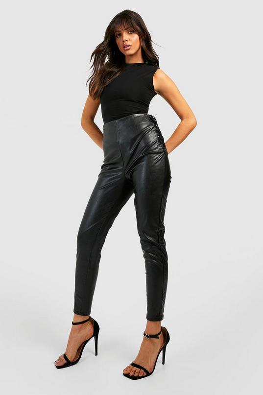 OZICERD Black Faux Leather Pants for Women High Waisted Straight Wide Leg  Pleather Pants with Pockets XS at  Women's Clothing store
