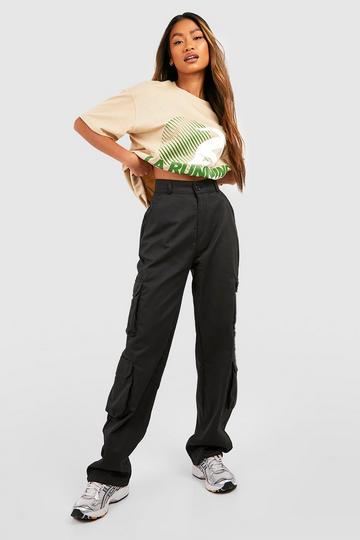 High Waisted Straight Fit Cargo Pants black