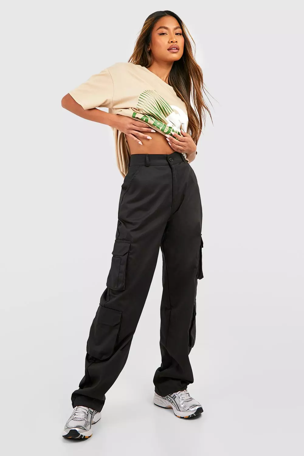 High Waisted Straight Fit Cargo Pants