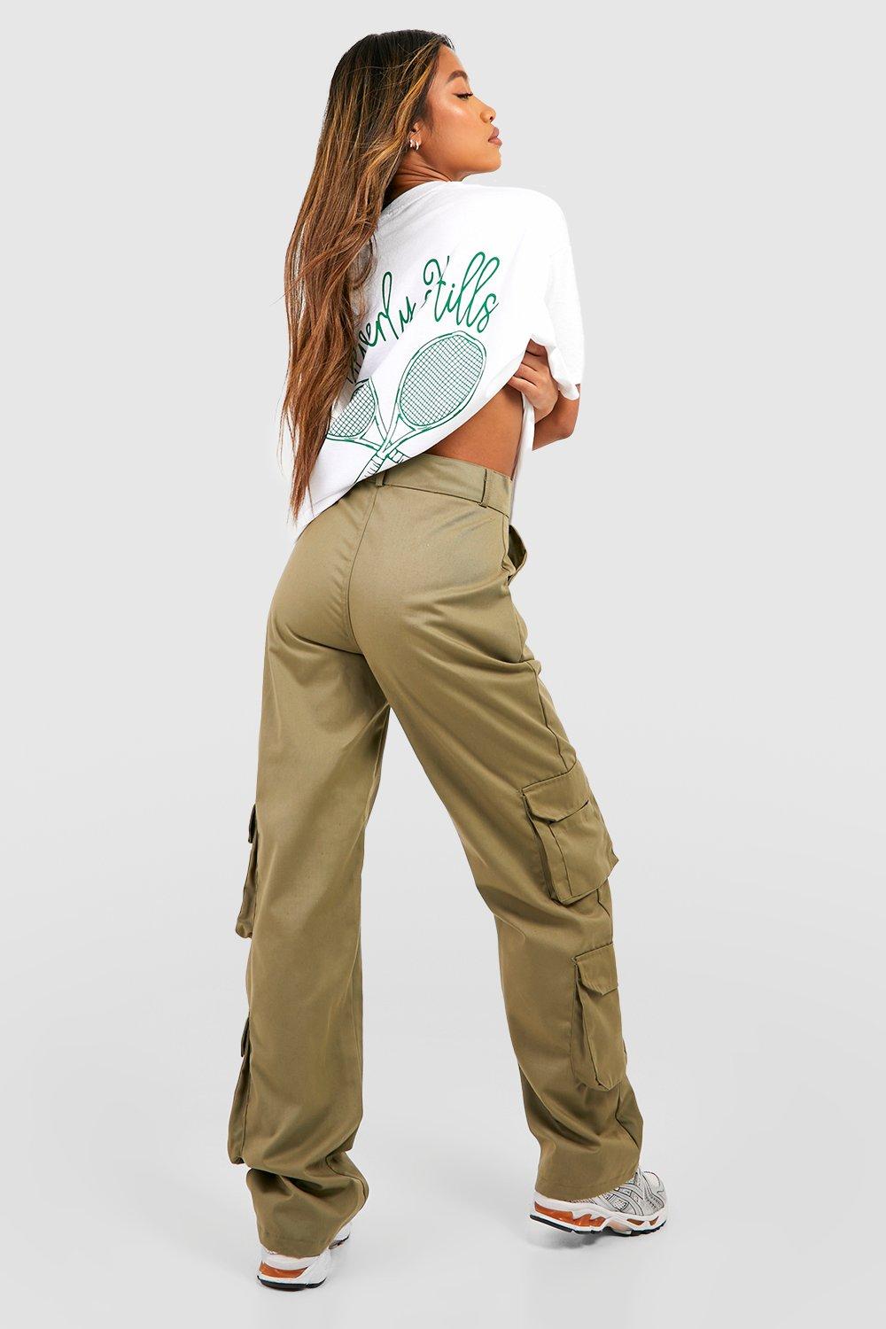 high waisted straight leg cargo pants