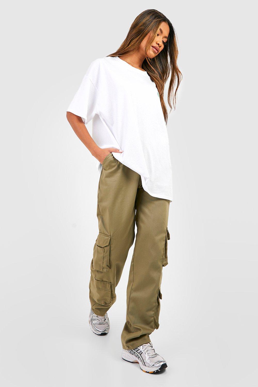 High Waisted Straight Fit Cargo Pants boohoo