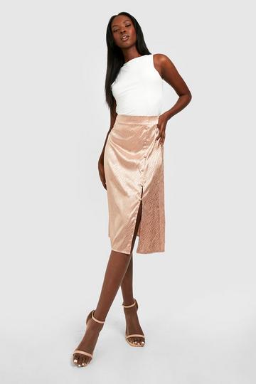 Jacquard Satin Buttoned Midi Skirt tan