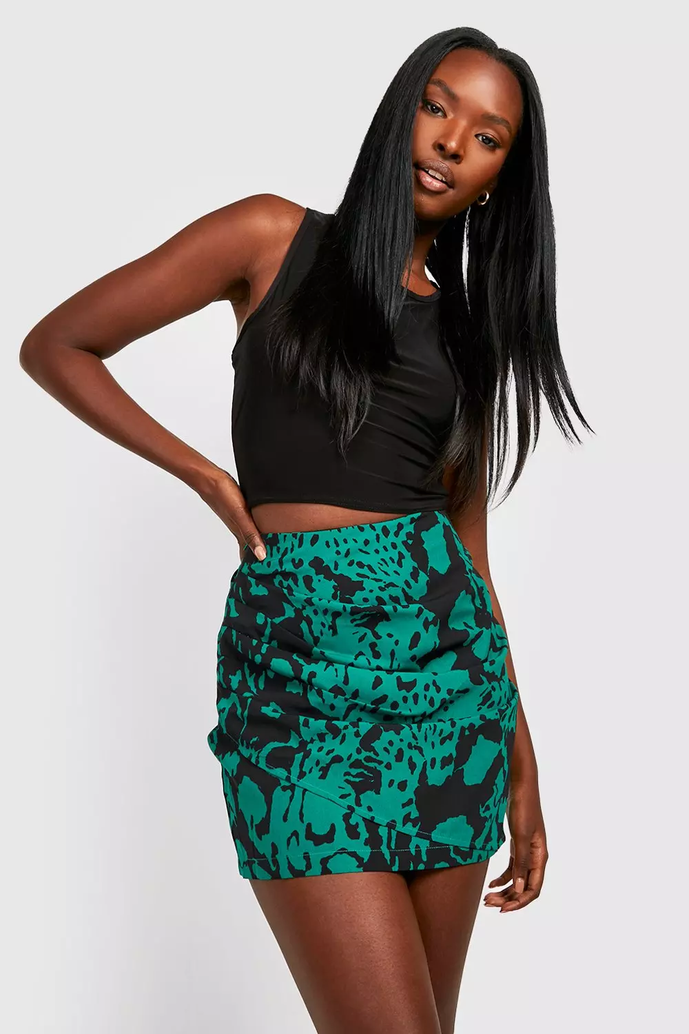 Green leopard shop print mini skirt