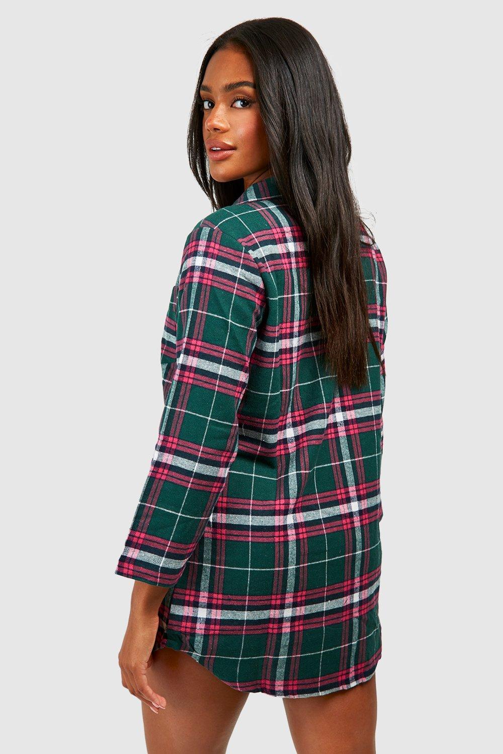 Women s Check Sleep Shirt Boohoo UK