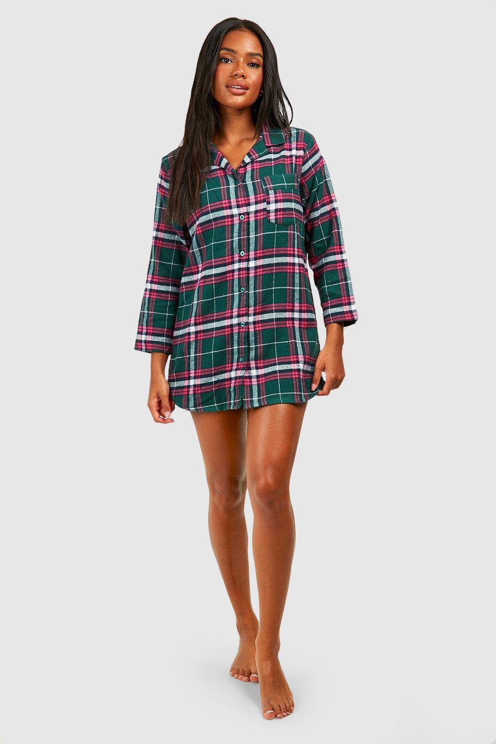 Women s Check Sleep Shirt Boohoo UK