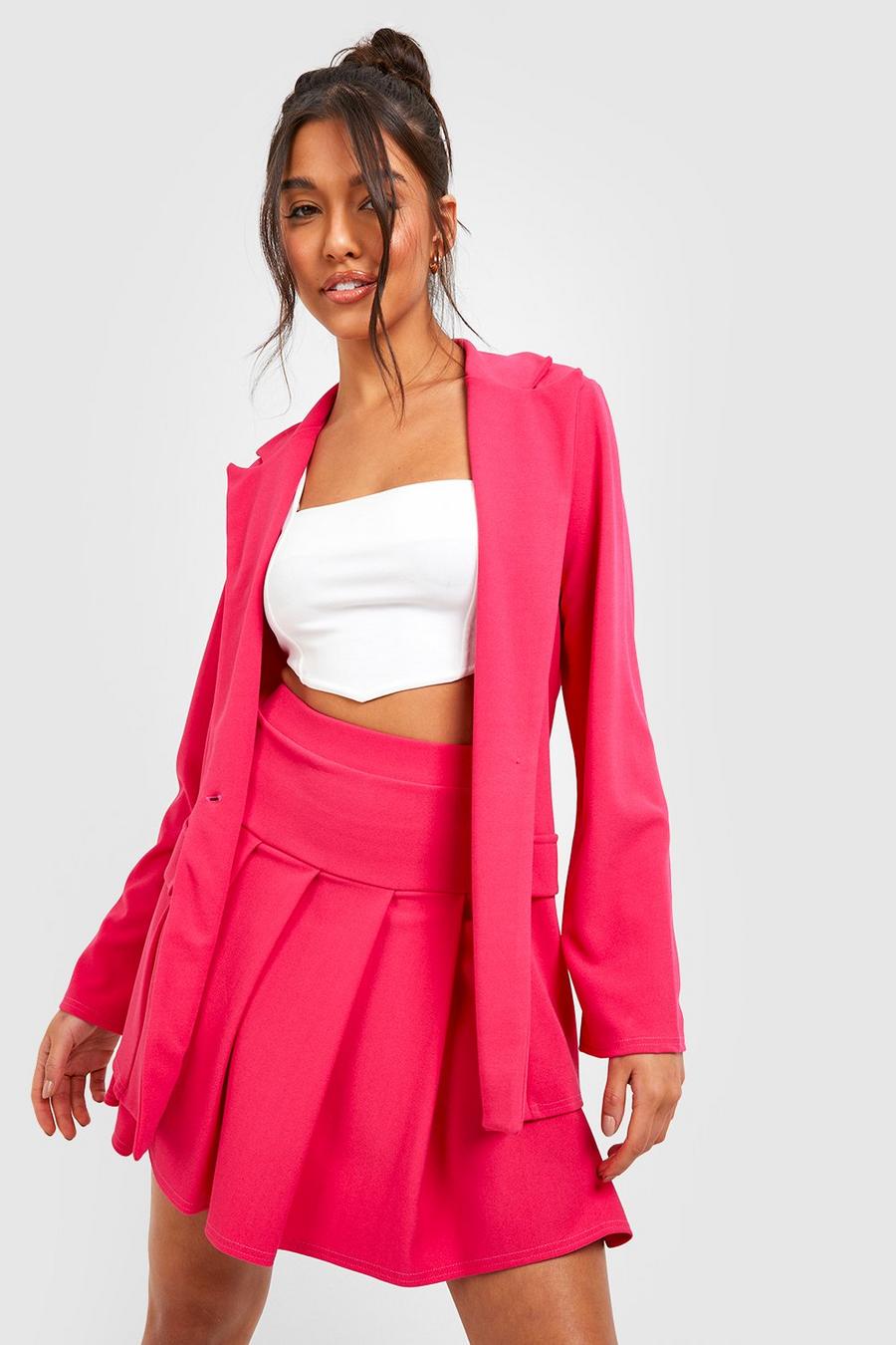Magenta rosa Jersey Blazer & Pleated Micro Mini Skirt 