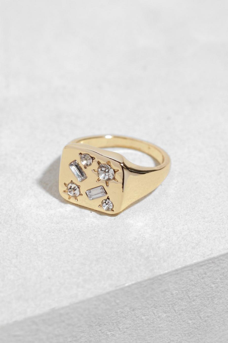Gold metallic Mis Match Stone Inlay Mystic Signet Ring