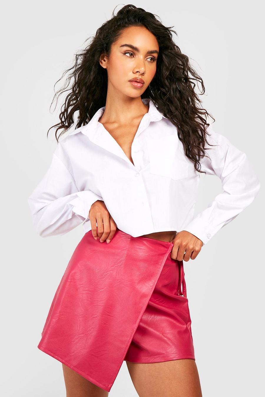 Pink Faux Leather Wrap Side Tie Skirt image number 1