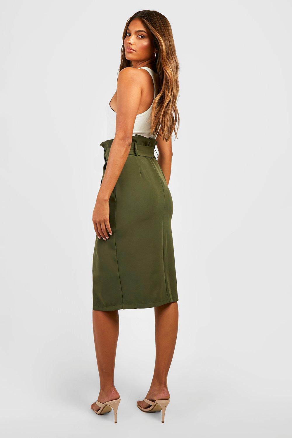 Green pencil skirt button sale