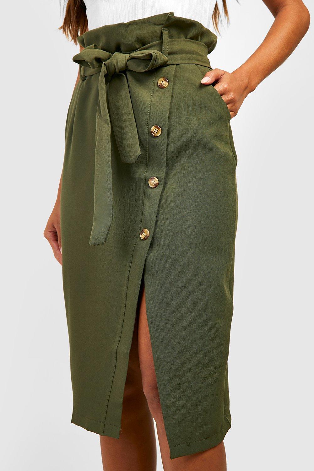 Belted Button Front Pencil Skirt