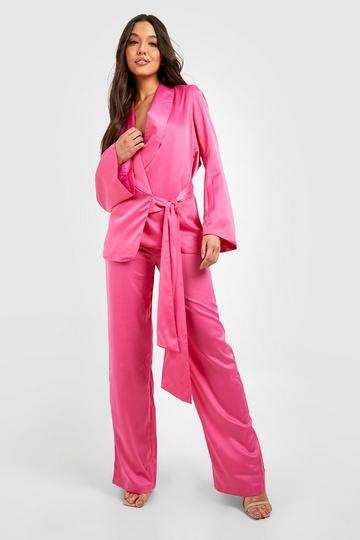 Satin Drape Side Tailored Blazer hot pink