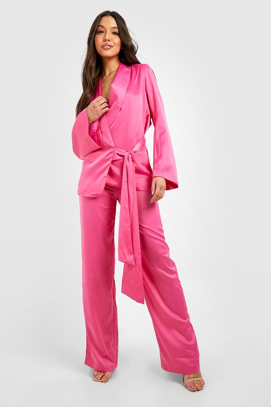 Hot pink rosa Satin Drape Side Tailored Blazer