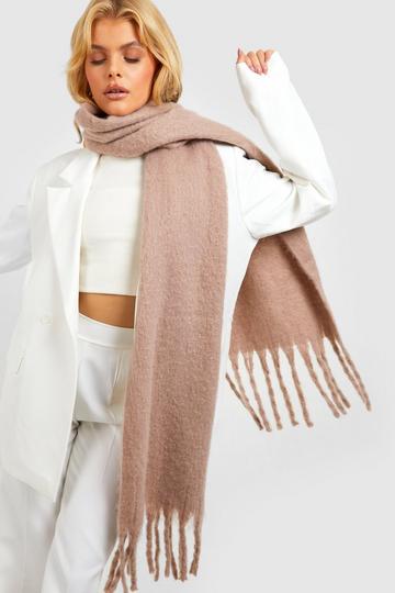 Basic Brushed Fringe Chunky Scarf brown