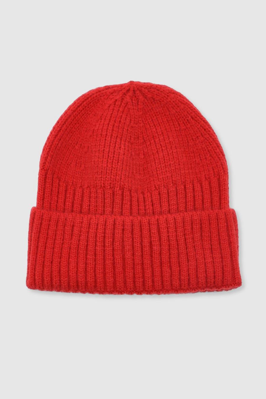 Red Basic Ribbed Beanie  image number 1
