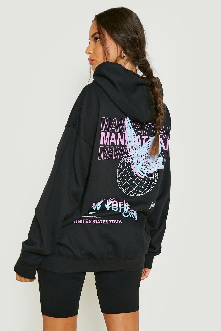 Black New York City Butterfly Graffiti Hoodie image number 1