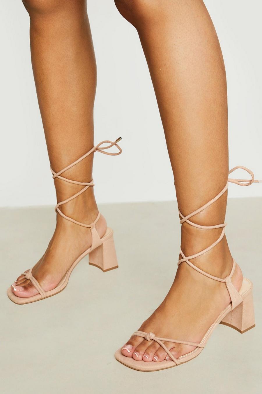 Nude color carne Knot Detail Strappy Low Block Heel