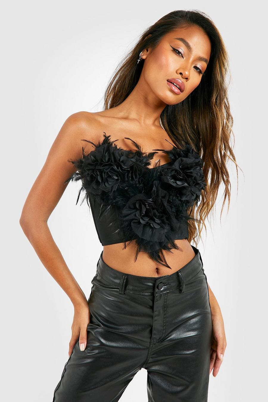 Black Feather And Organza Bandeau Top image number 1