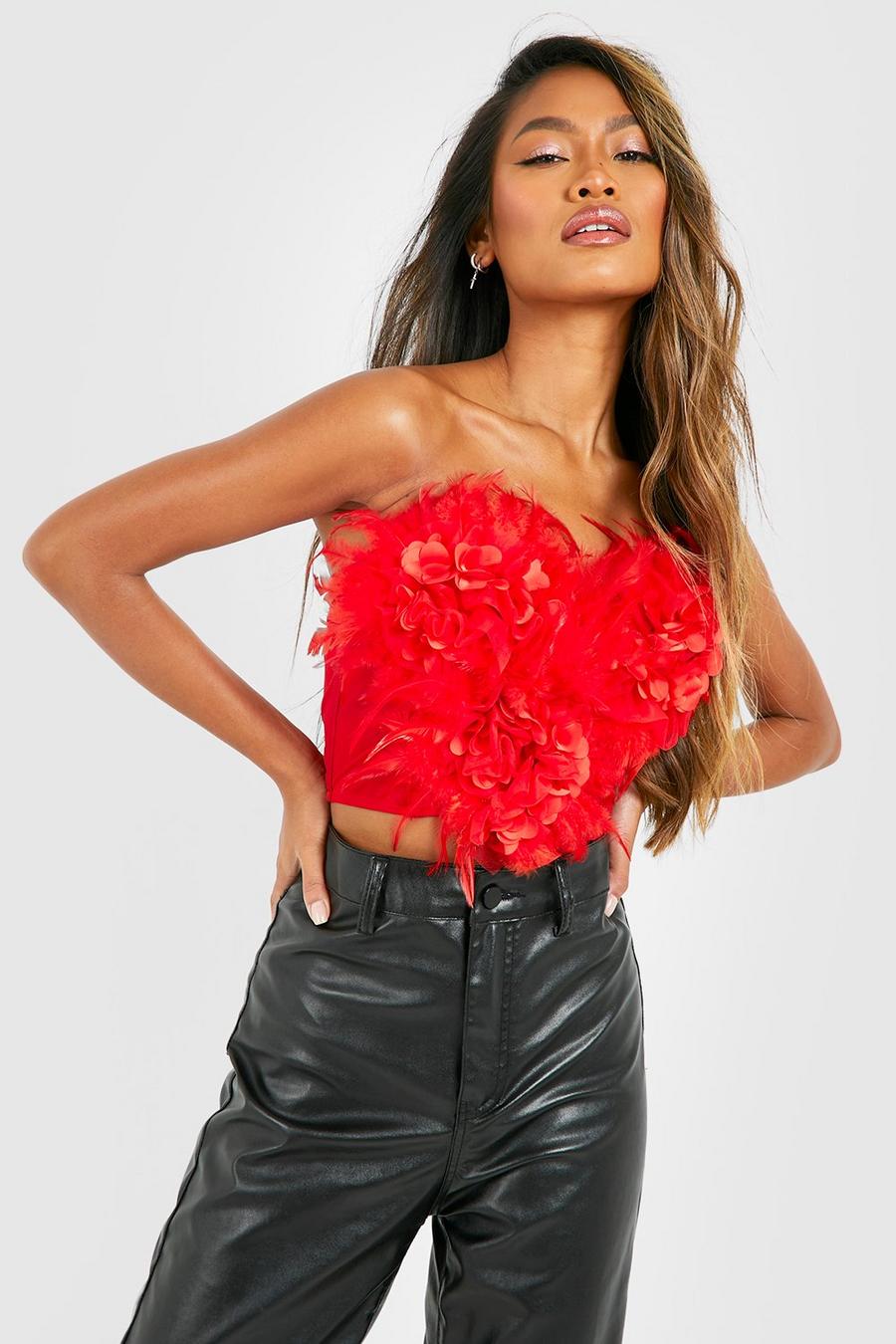 Red Feather And Organza Tube Top image number 1