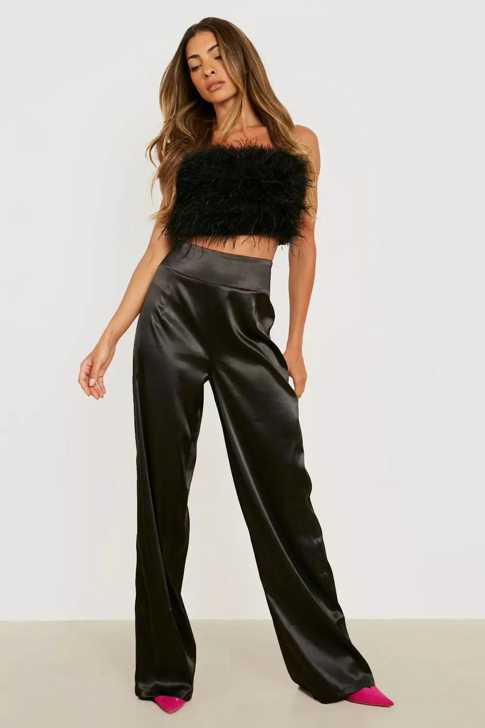 Black high waisted satin hot sale pants