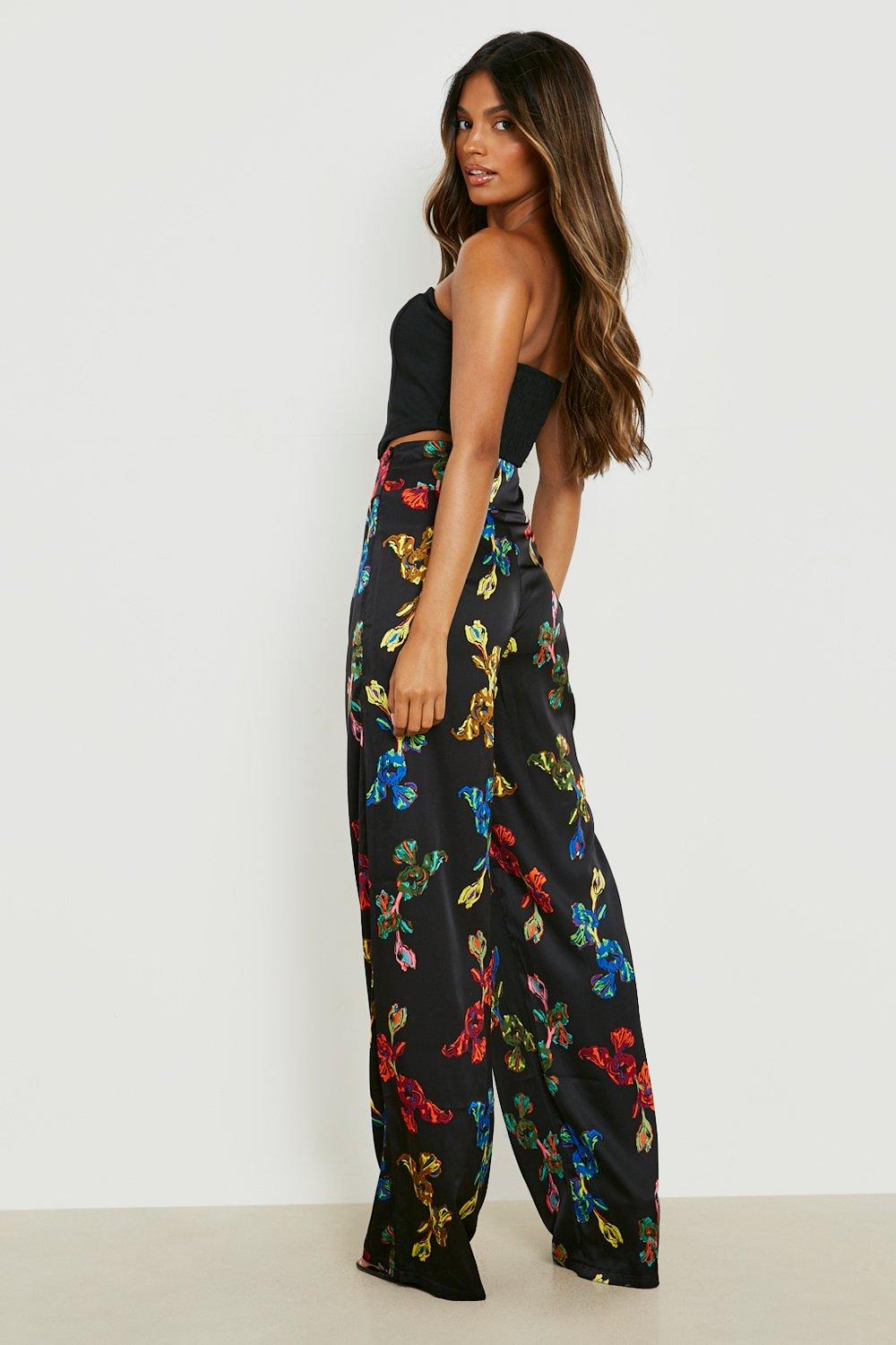 Floral High Waisted Wide Leg Trousers