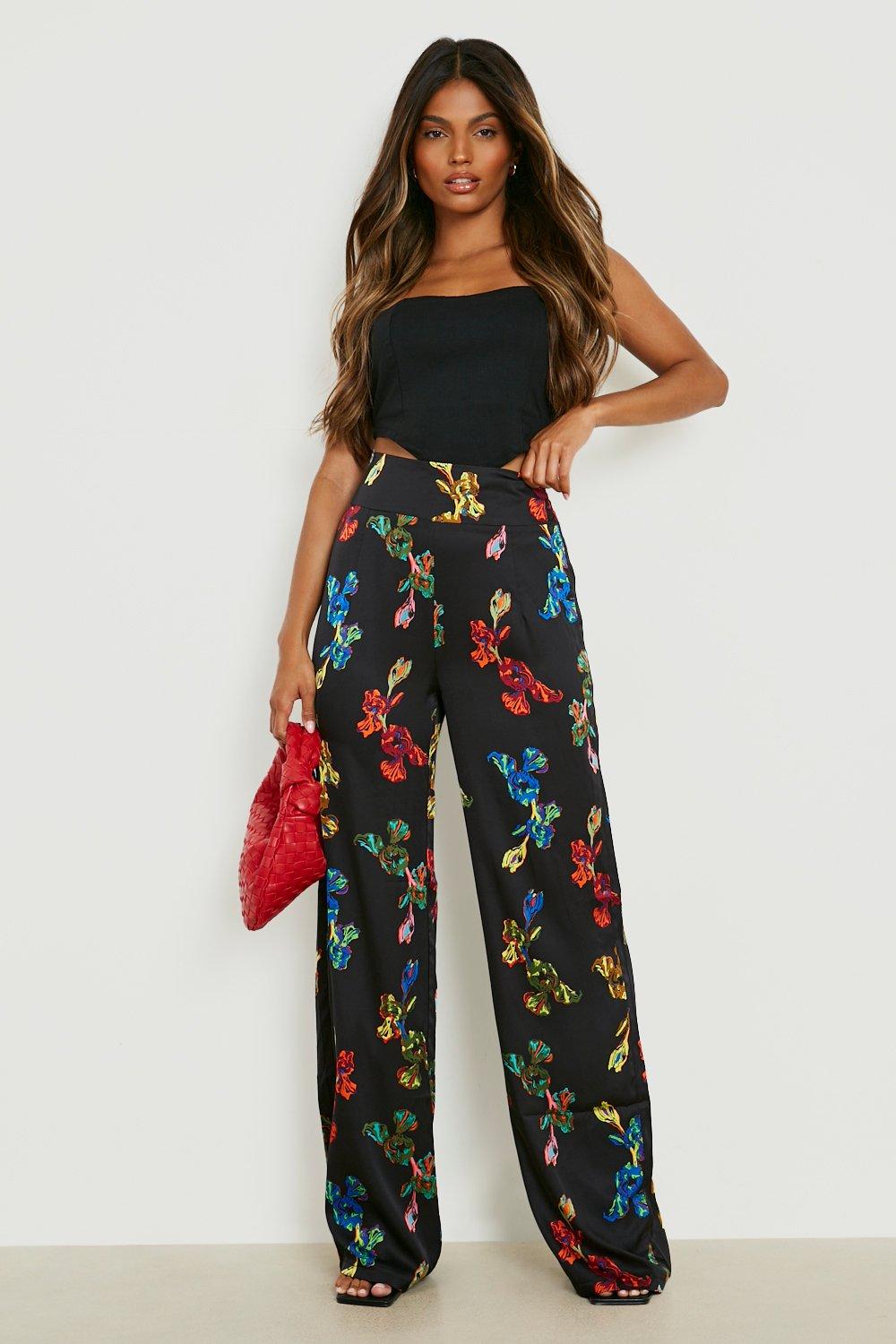 Floerns Women's Plus Size Boho Floral Print High Waist Palazzo Wide Leg  Pants Black Floral 0XL at  Women's Clothing store