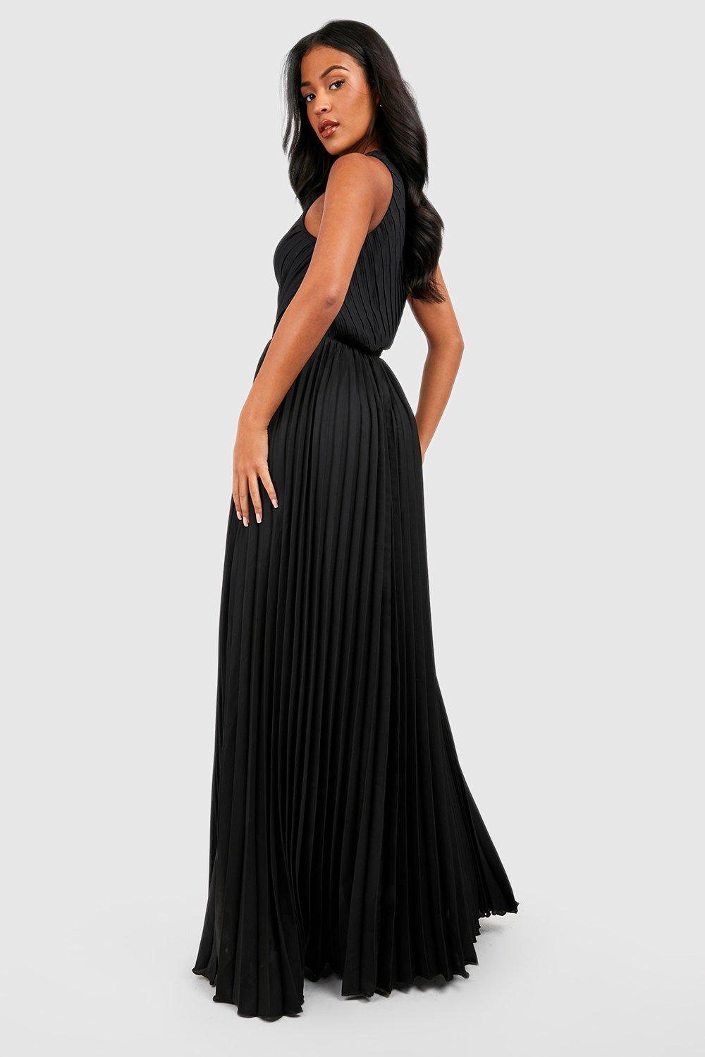 Tall One Shoulder Pleated Maxi Dress