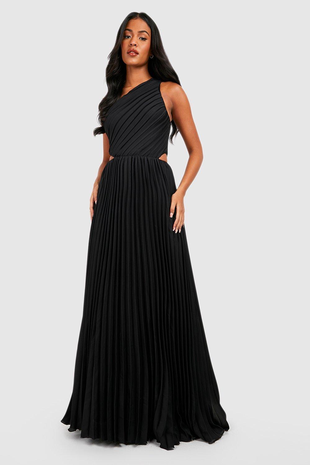 Tall One Shoulder Pleated Maxi Dress