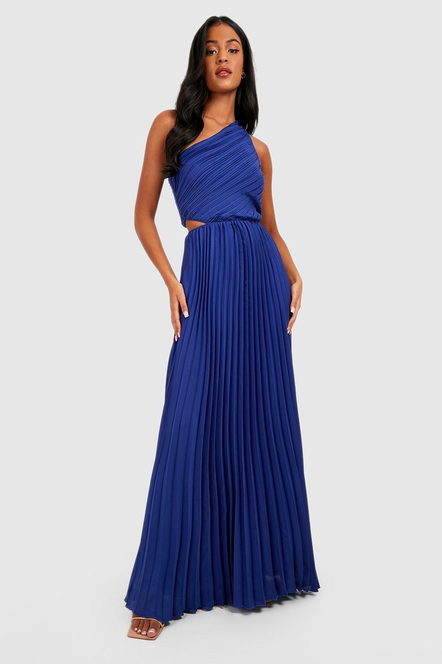Navy Tall One Shoulder Pleated Maxi Dress image number 1