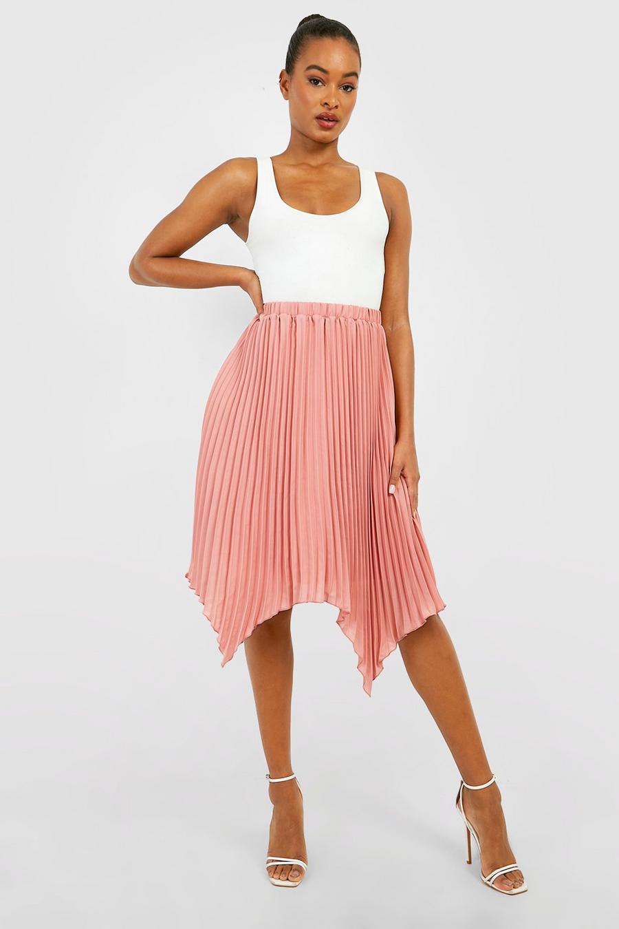 Mauve Tall Asymmetric Pleated Midi Skirt image number 1