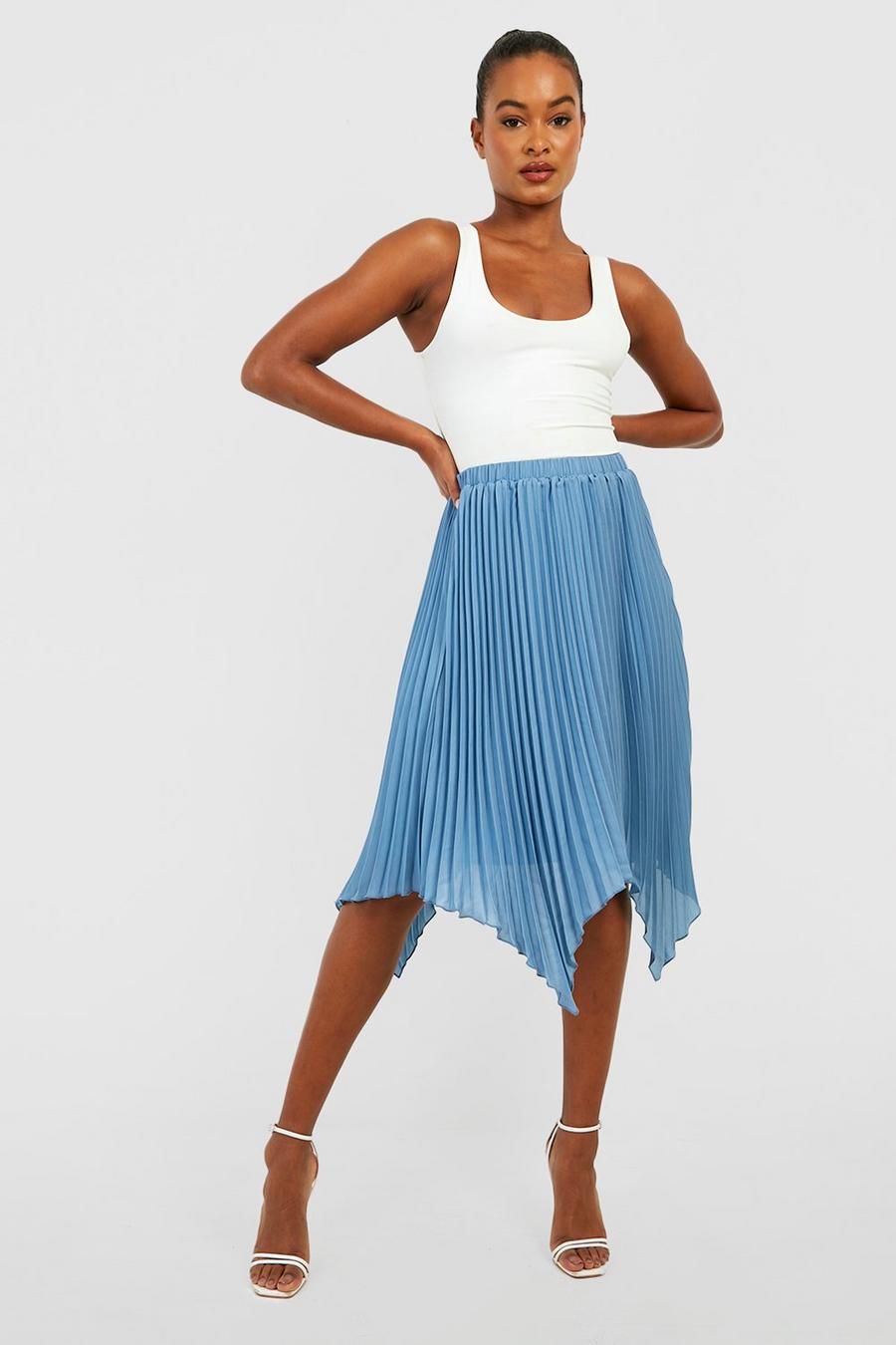 Pacific blue Tall Asymmetric Pleated Midi Skirt