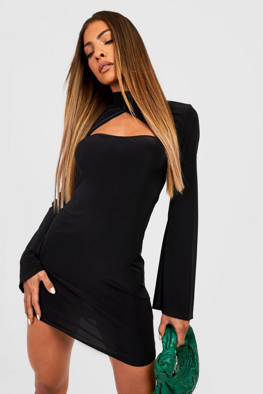 Black Slinky Cut Out Mini Bodycon Dress image number 1