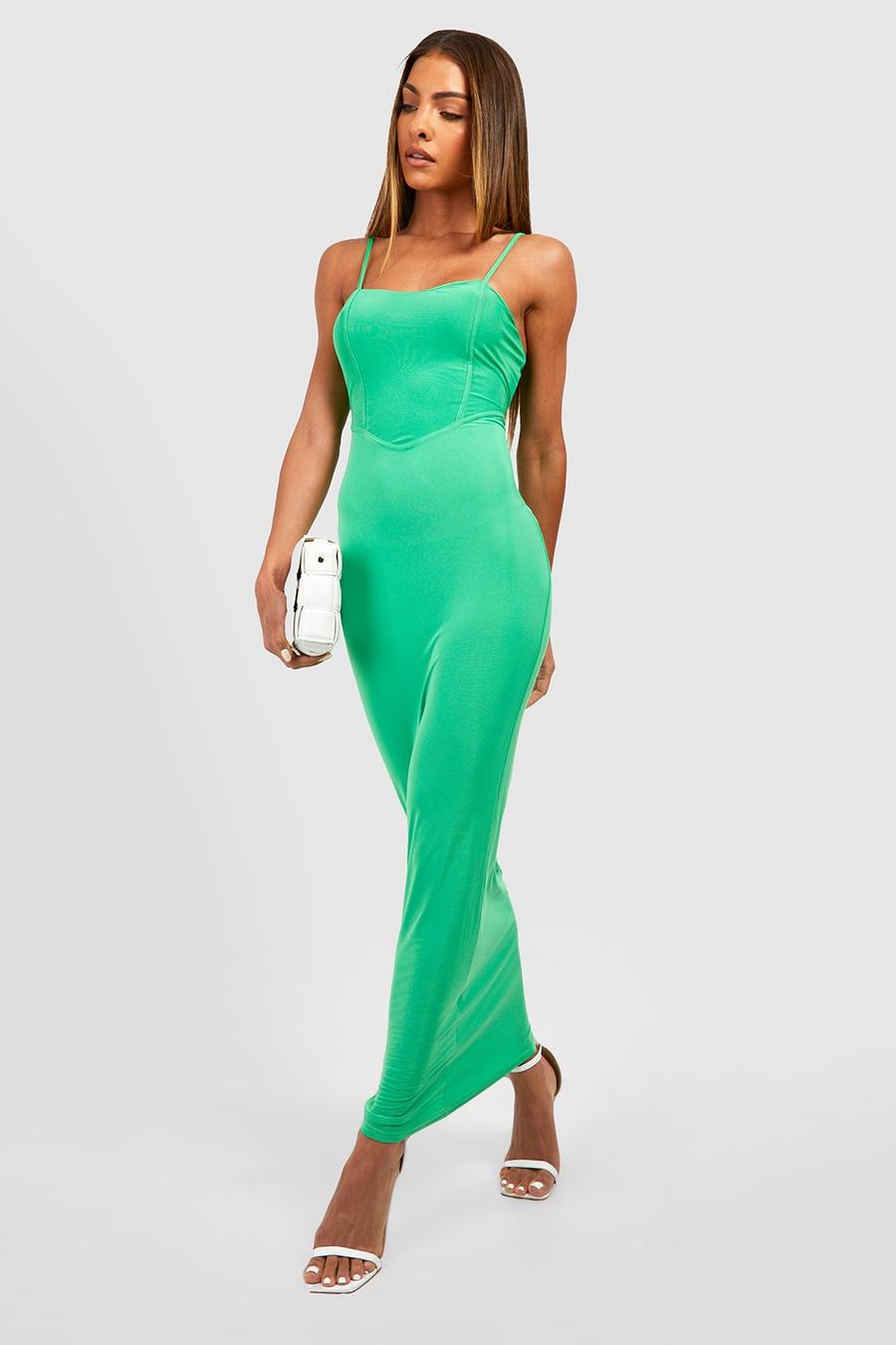Green Slinky Strappy Maxi Dress 