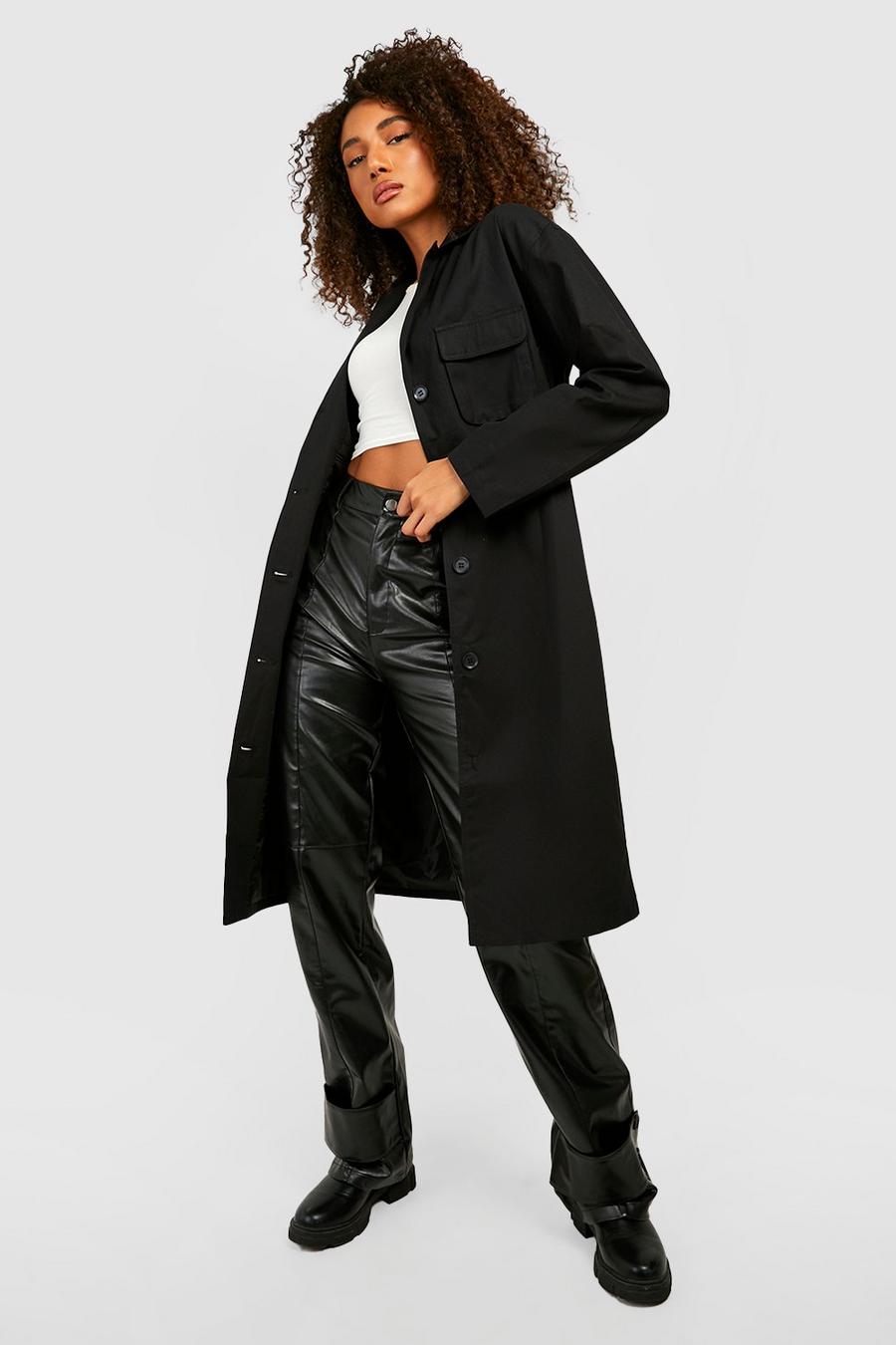 Camisa chaqueta Tall larga cargo con bolsillo utilitario, Black negro