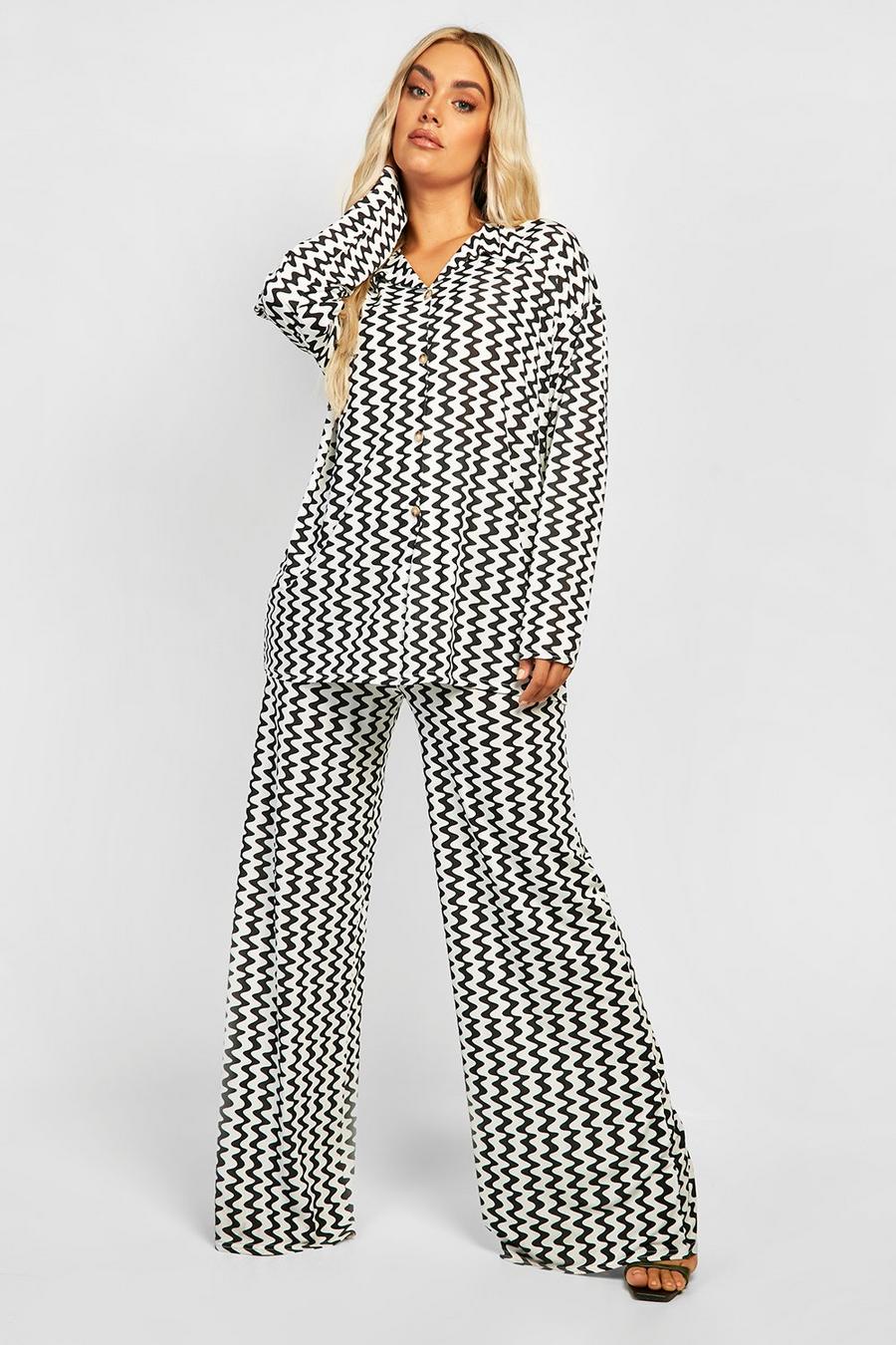 Black_white Plus Slinky Wave Trouser Co-ord image number 1